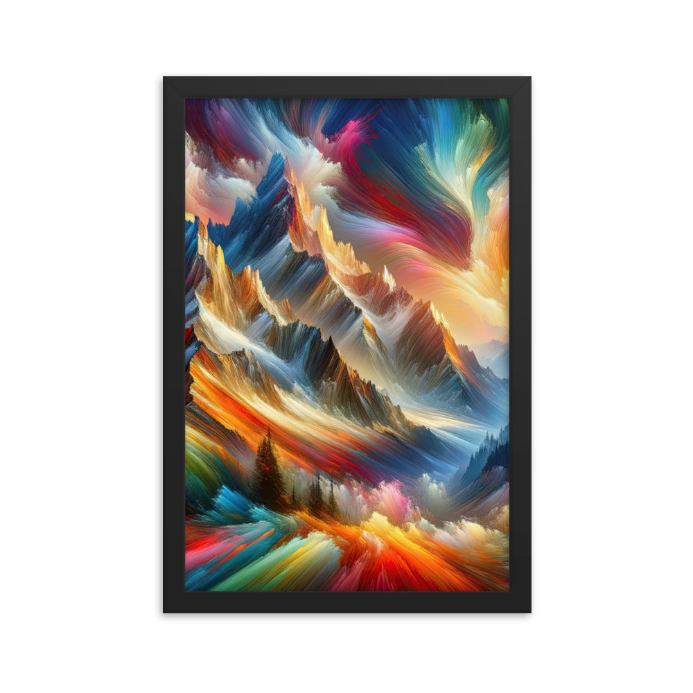 Lebendige abstrakte Alpendarstellung in populärem Kunststil - Premium Poster mit Rahmen berge xxx yyy zzz 30.5 x 45.7 cm