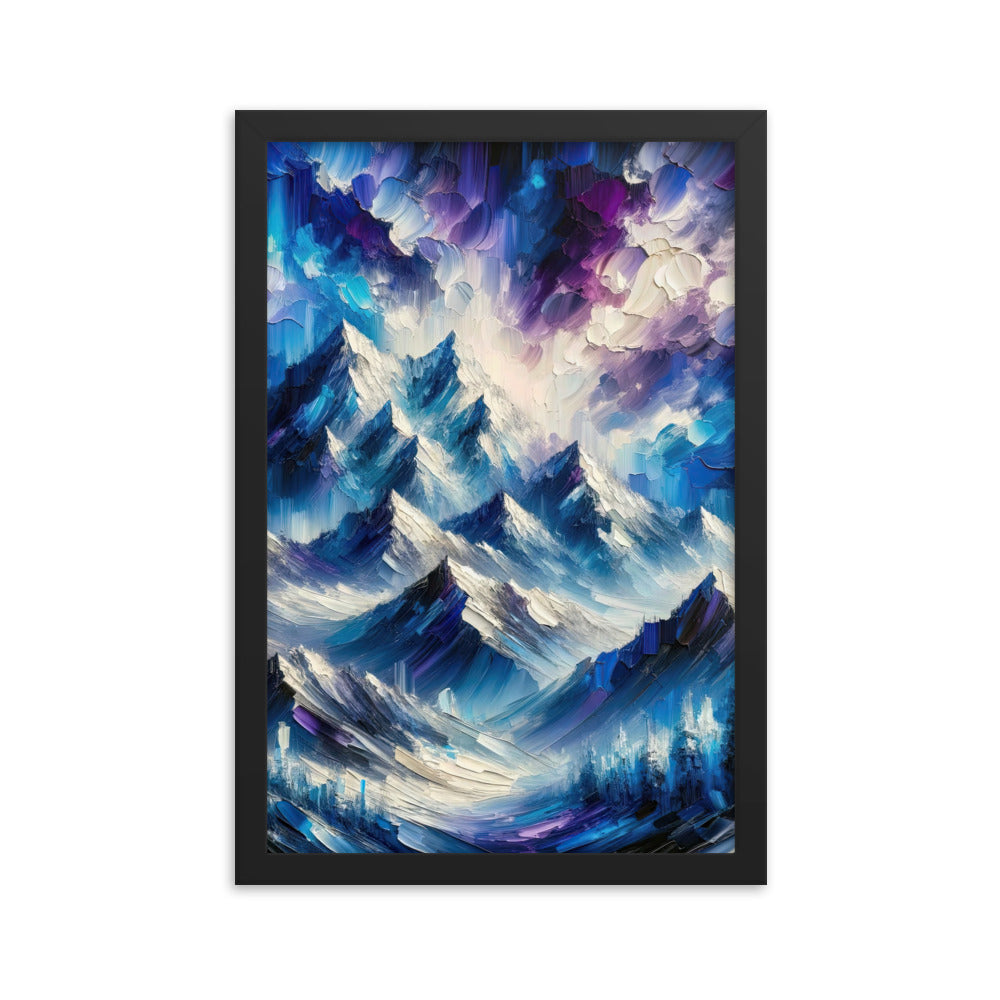 Alpenabstraktion mit dramatischem Himmel in Öl - Premium Poster mit Rahmen berge xxx yyy zzz 30.5 x 45.7 cm