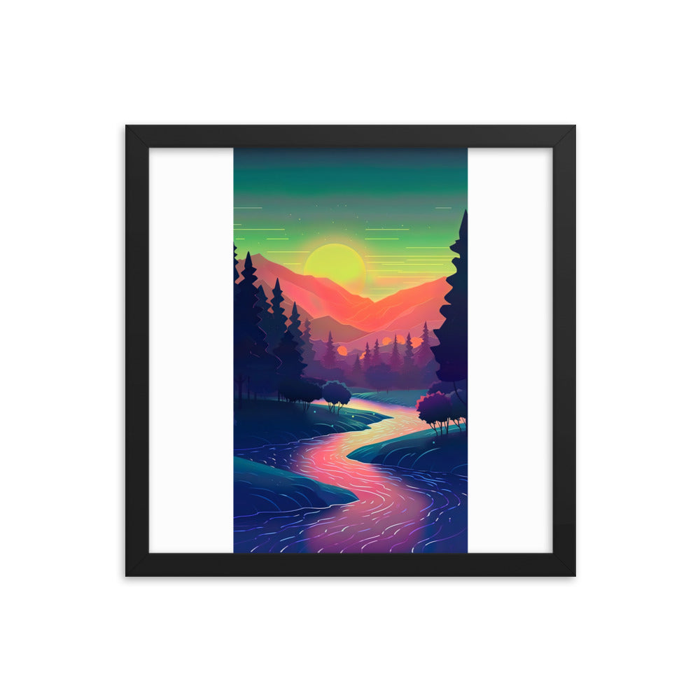 Berge, Fluss, Sonnenuntergang - Malerei - Premium Poster mit Rahmen berge xxx 35.6 x 35.6 cm