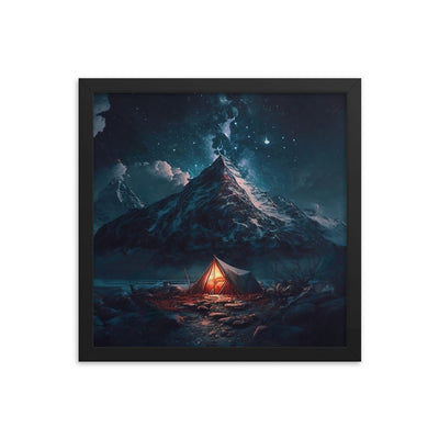 Zelt und Berg in der Nacht - Sterne am Himmel - Landschaftsmalerei - Premium Poster mit Rahmen camping xxx 35.6 x 35.6 cm