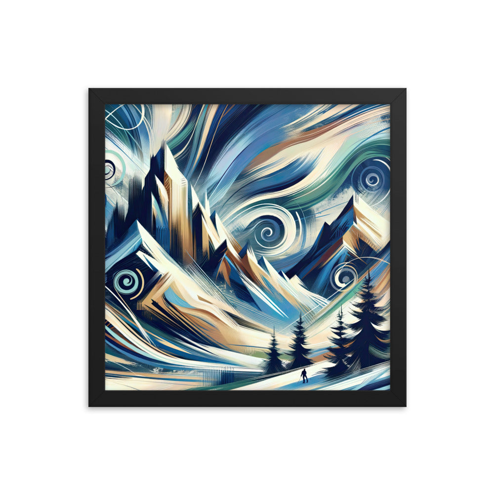 Abstrakte Kunst, die die Essenz der Alpen einfängt. Kräftige Pinselstriche stellen Gipfel und Muster dar - Enhanced Matte Paper Framed berge xxx yyy zzz 35.6 x 35.6 cm