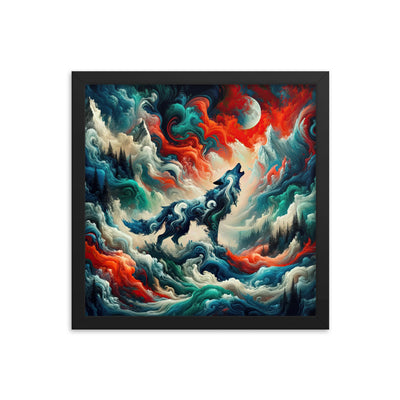 Abstrakte Kunst eines Wolfes in den Alpen mit Mustern aus eisigem Blau und Waldgrün verschmelzen mit feurigen Farben (AN) - Enhanced Matte xxx yyy zzz 35.6 x 35.6 cm