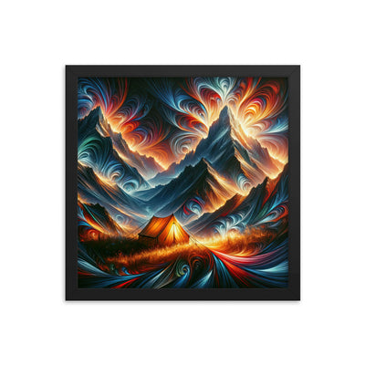 Abstrakte Kunst der Alpen, wo die Berge mit dynamischen Farben und Mustern pulsieren und eine Szene Energie schaffen - Enhanced Matte camping xxx yyy zzz 35.6 x 35.6 cm