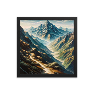 Berglandschaft: Acrylgemälde mit hervorgehobenem Pfad - Premium Poster mit Rahmen berge xxx yyy zzz 35.6 x 35.6 cm