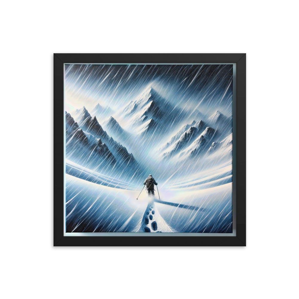 Wanderer und Bergsteiger im Schneesturm: Acrylgemälde der Alpen - Premium Poster mit Rahmen wandern xxx yyy zzz 35.6 x 35.6 cm