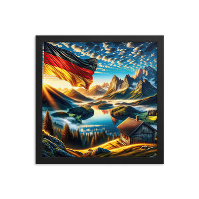 Alpen Gebirge im Morgenlicht: Kunstwerk mit Deutsche Flagge - Premium Poster mit Rahmen berge xxx yyy zzz 35.6 x 35.6 cm