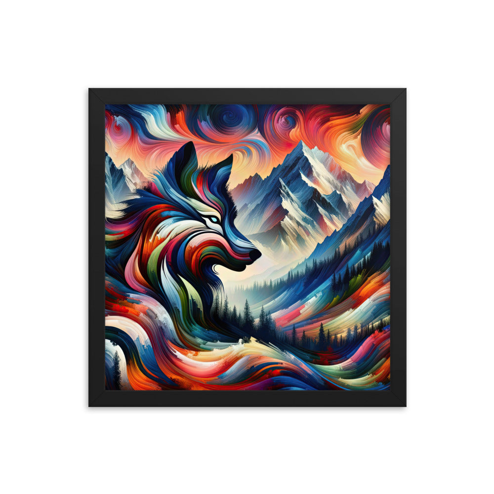 Abstrakte Kunst der Alpen mit majestätischer Wolfssilhouette. Lebendige, wirbelnde Farben, unvorhersehbare Muster (AN) - Enhanced Matte xxx yyy zzz 35.6 x 35.6 cm