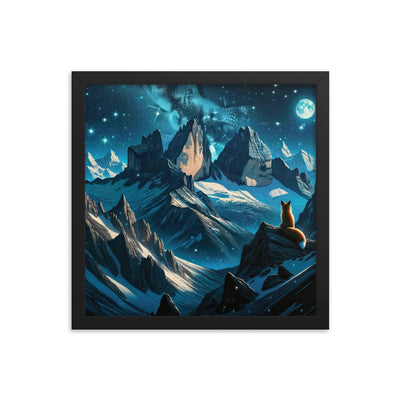 Fuchs in Alpennacht: Digitale Kunst der eisigen Berge im Mondlicht - Premium Poster mit Rahmen camping xxx yyy zzz 35.6 x 35.6 cm