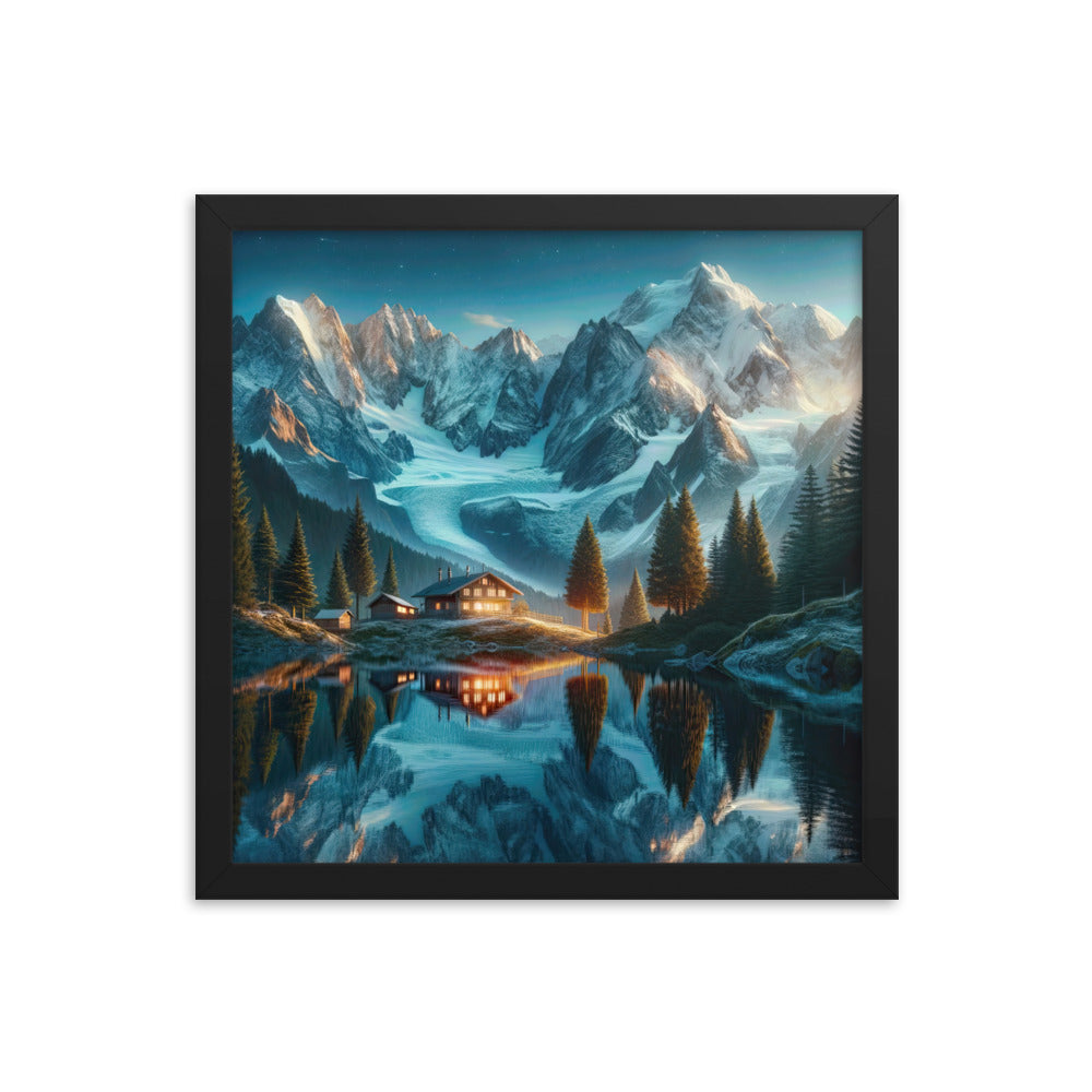 Stille Alpenmajestätik: Digitale Kunst mit Schnee und Bergsee-Spiegelung - Premium Poster mit Rahmen berge xxx yyy zzz 35.6 x 35.6 cm