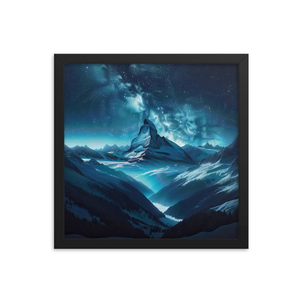 Winterabend in den Bergen: Digitale Kunst mit Sternenhimmel - Premium Poster mit Rahmen berge xxx yyy zzz 35.6 x 35.6 cm