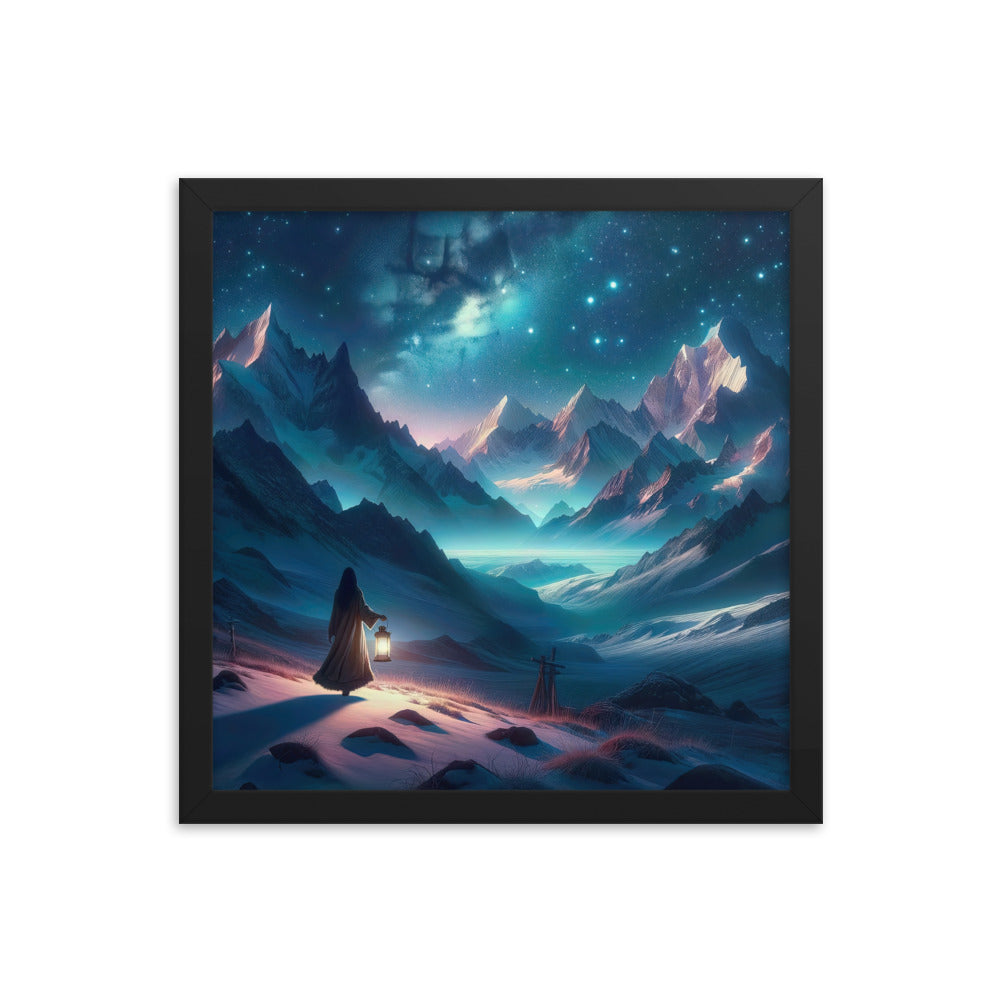Stille Alpennacht: Digitale Kunst mit Gipfeln und Sternenteppich - Premium Poster mit Rahmen wandern xxx yyy zzz 35.6 x 35.6 cm