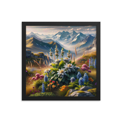 Alpine Flora: Digitales Kunstwerk mit lebendigen Blumen - Premium Poster mit Rahmen berge xxx yyy zzz 35.6 x 35.6 cm