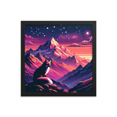 Fuchs im dramatischen Sonnenuntergang: Digitale Bergillustration in Abendfarben - Premium Poster mit Rahmen camping xxx yyy zzz 35.6 x 35.6 cm