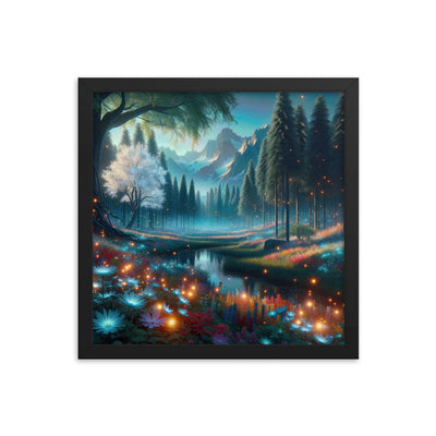 Ätherischer Alpenwald: Digitale Darstellung mit leuchtenden Bäumen und Blumen - Premium Poster mit Rahmen camping xxx yyy zzz 35.6 x 35.6 cm