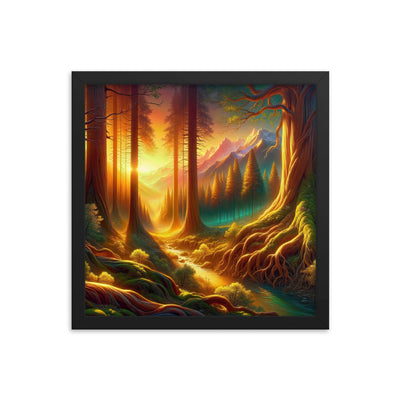 Golden-Stunde Alpenwald, Sonnenlicht durch Blätterdach - Premium Poster mit Rahmen camping xxx yyy zzz 35.6 x 35.6 cm