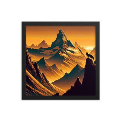 Fuchs in Alpen-Sonnenuntergang, goldene Berge und tiefe Täler - Premium Poster mit Rahmen camping xxx yyy zzz 35.6 x 35.6 cm