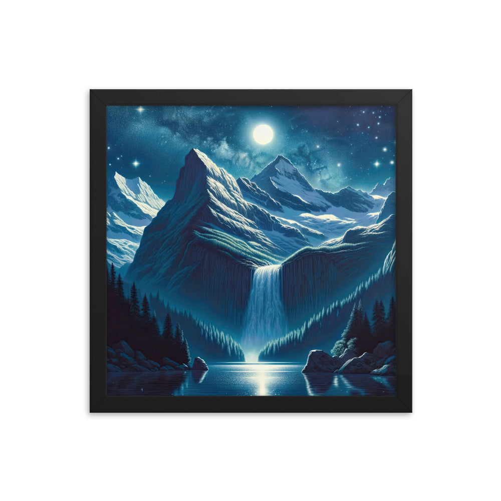 Legendäre Alpennacht, Mondlicht-Berge unter Sternenhimmel - Premium Poster mit Rahmen berge xxx yyy zzz 35.6 x 35.6 cm