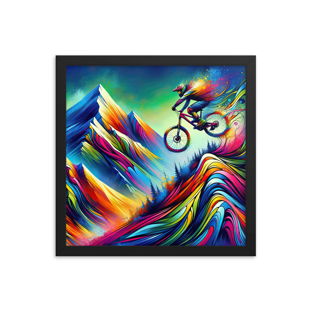 Mountainbiker in farbenfroher Alpenkulisse mit abstraktem Touch (M) - Premium Poster mit Rahmen xxx yyy zzz 35.6 x 35.6 cm