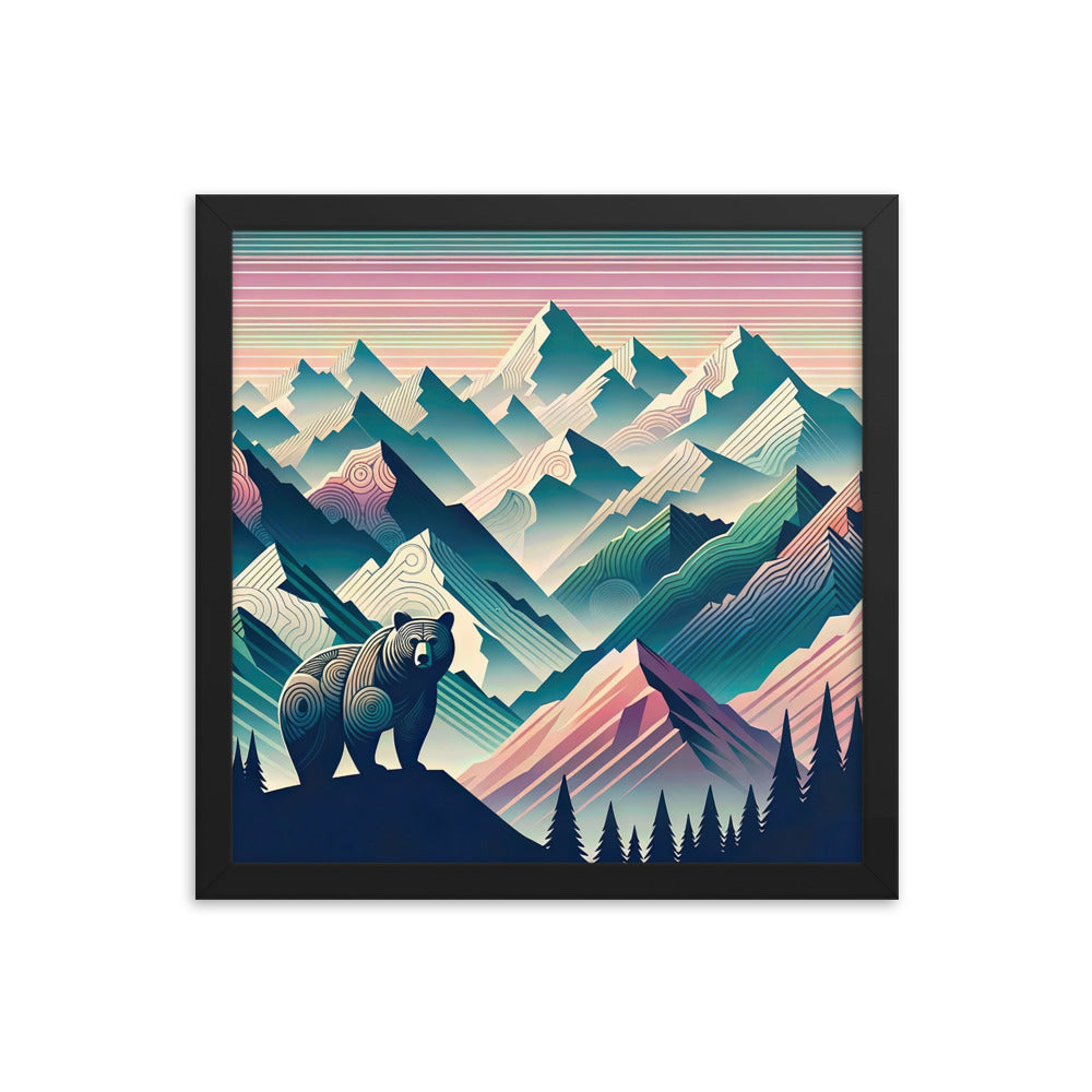 Bär im Panoramablick der Alpen, moderne Kunst-Gebirgsschichten - Premium Poster mit Rahmen camping xxx yyy zzz 35.6 x 35.6 cm