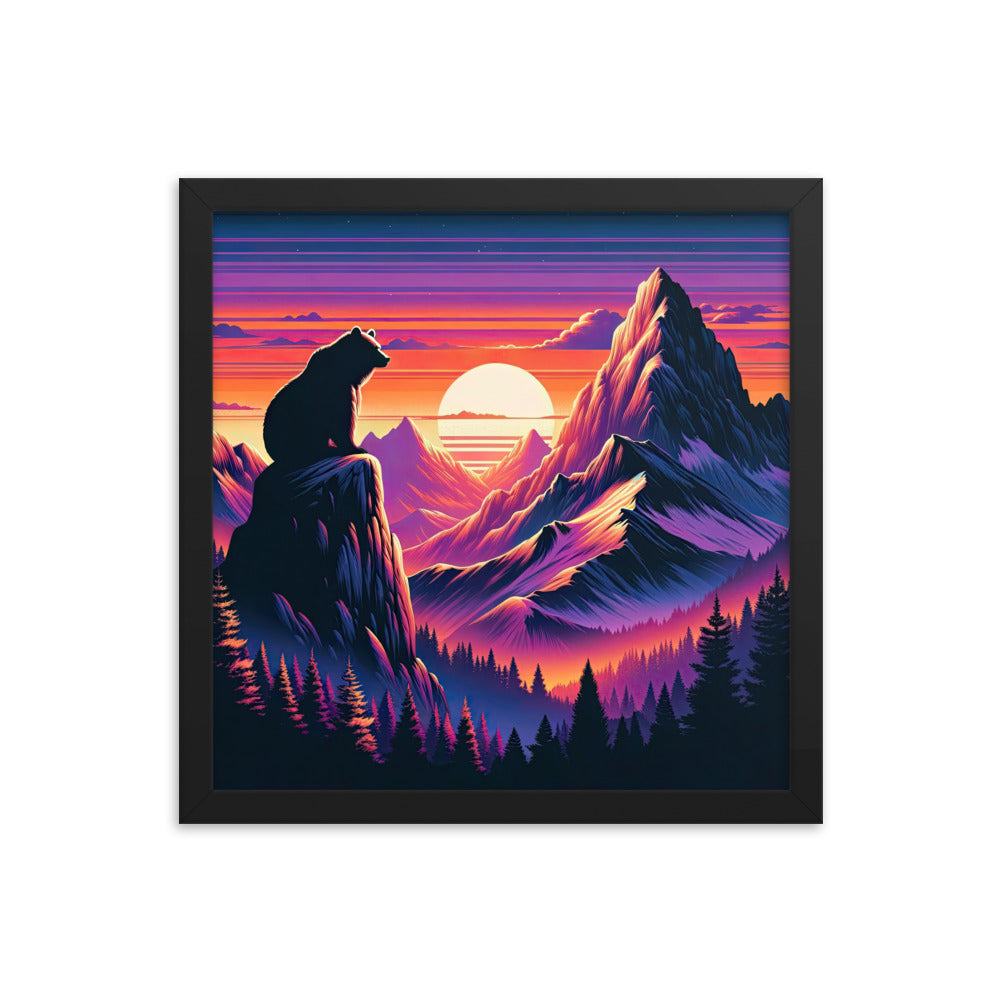 Alpen-Sonnenuntergang mit Bär auf Hügel, warmes Himmelsfarbenspiel - Premium Poster mit Rahmen camping xxx yyy zzz 35.6 x 35.6 cm