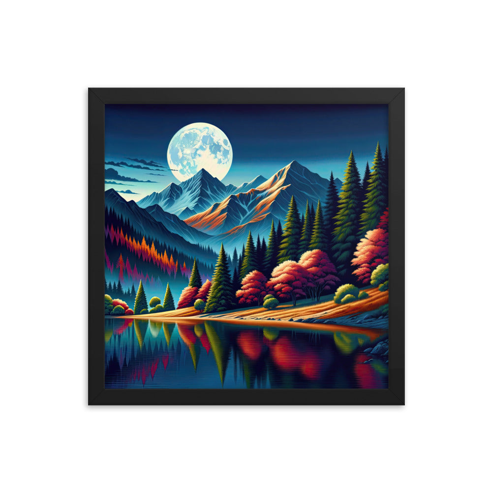 Ruhiger Herbstabend in den Alpen, grün-rote Berge - Premium Poster mit Rahmen berge xxx yyy zzz 35.6 x 35.6 cm