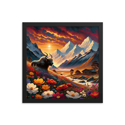 Magischer Alpenabend mit Hochlandkuh und goldener Sonnenkulisse - Premium Poster mit Rahmen berge xxx yyy zzz 35.6 x 35.6 cm