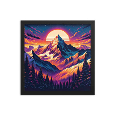 Lebendiger Alpen-Sonnenuntergang, schneebedeckte Gipfel in warmen Tönen - Premium Poster mit Rahmen berge xxx yyy zzz 35.6 x 35.6 cm