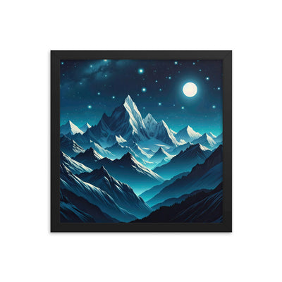 Sternenklare Nacht über den Alpen, Vollmondschein auf Schneegipfeln - Premium Poster mit Rahmen berge xxx yyy zzz 35.6 x 35.6 cm