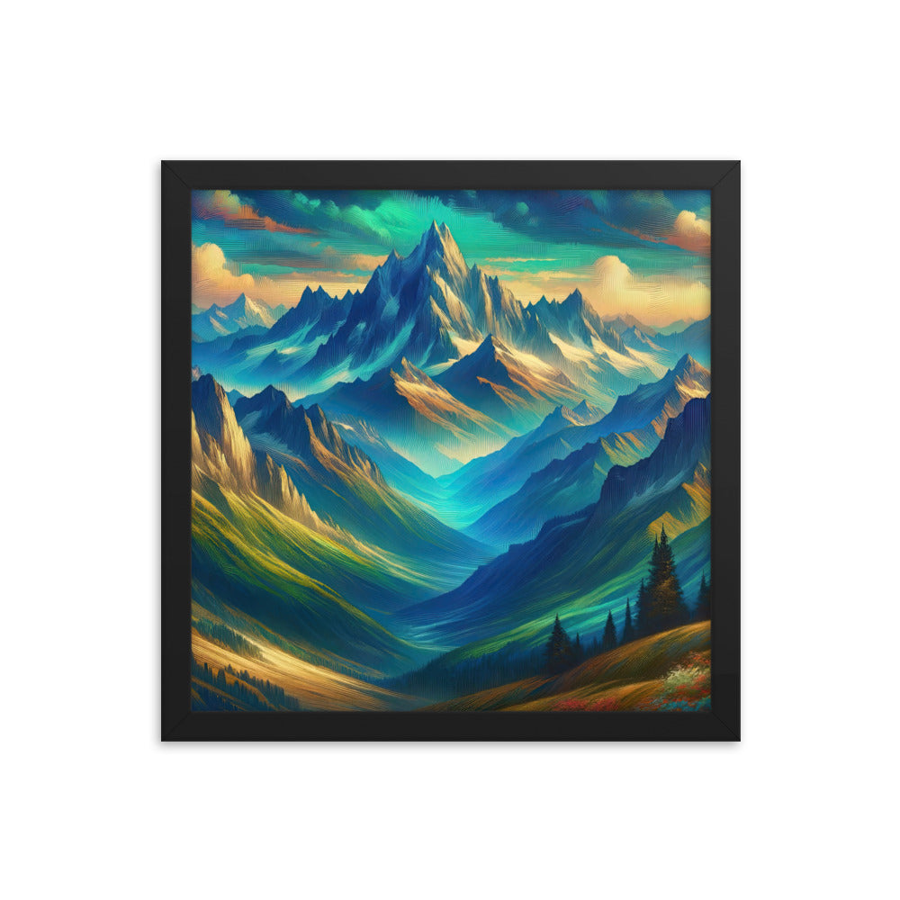 Atemberaubende alpine Komposition mit majestätischen Gipfeln und Tälern - Premium Poster mit Rahmen berge xxx yyy zzz 35.6 x 35.6 cm