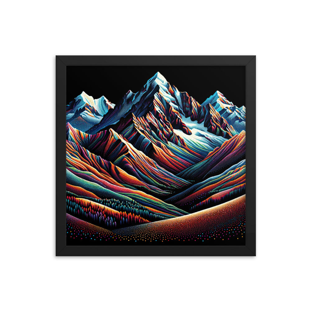 Pointillistische Darstellung der Alpen, Farbpunkte formen die Landschaft - Premium Poster mit Rahmen berge xxx yyy zzz 35.6 x 35.6 cm