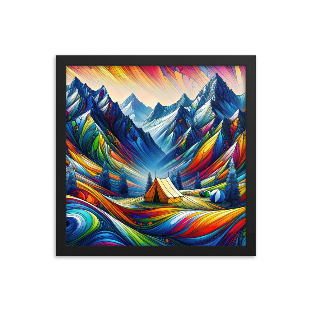 Surreale Alpen in abstrakten Farben, dynamische Formen der Landschaft - Premium Poster mit Rahmen camping xxx yyy zzz 35.6 x 35.6 cm