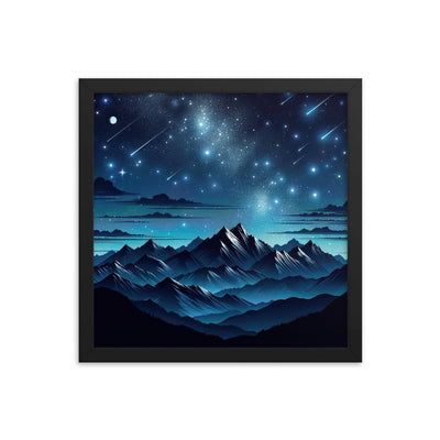 Alpen unter Sternenhimmel mit glitzernden Sternen und Meteoren - Premium Poster mit Rahmen berge xxx yyy zzz 35.6 x 35.6 cm