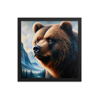 Ölgemälde, das das Gesicht eines starken realistischen Bären einfängt. Porträt - Premium Poster mit Rahmen camping xxx yyy zzz 35.6 x 35.6 cm