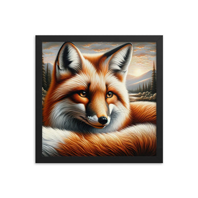 Ölgemälde eines nachdenklichen Fuchses mit weisem Blick - Premium Poster mit Rahmen camping xxx yyy zzz 35.6 x 35.6 cm
