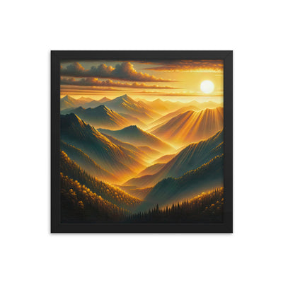 Ölgemälde der Berge in der goldenen Stunde, Sonnenuntergang über warmer Landschaft - Premium Poster mit Rahmen berge xxx yyy zzz 35.6 x 35.6 cm