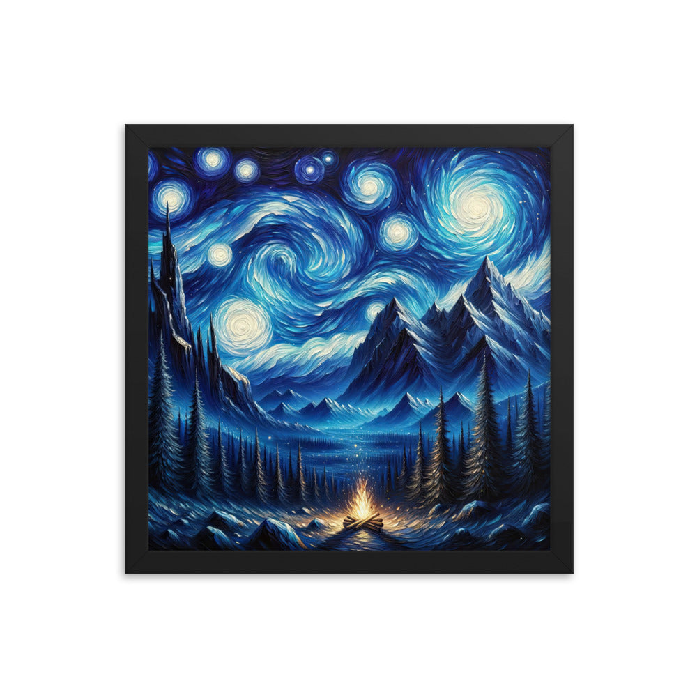 Sternennacht-Stil Ölgemälde der Alpen, himmlische Wirbelmuster - Premium Poster mit Rahmen berge xxx yyy zzz 35.6 x 35.6 cm