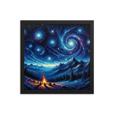Sternennacht über den Alpen inspiriertes Ölgemälde, mystischer Nachthimmel in Blau - Premium Poster mit Rahmen camping xxx yyy zzz 35.6 x 35.6 cm