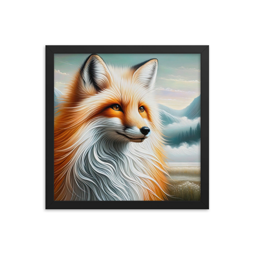 Ölgemälde eines anmutigen, intelligent blickenden Fuchses in Orange-Weiß - Premium Poster mit Rahmen camping xxx yyy zzz 35.6 x 35.6 cm