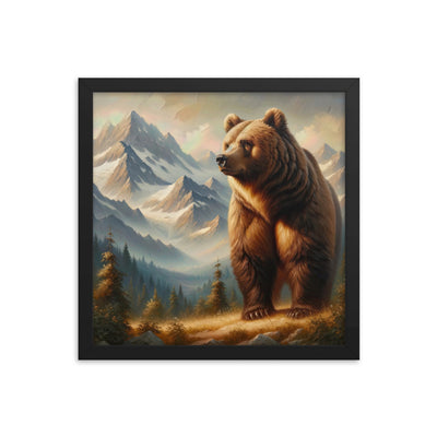 Ölgemälde eines königlichen Bären vor der majestätischen Alpenkulisse - Premium Poster mit Rahmen camping xxx yyy zzz 35.6 x 35.6 cm