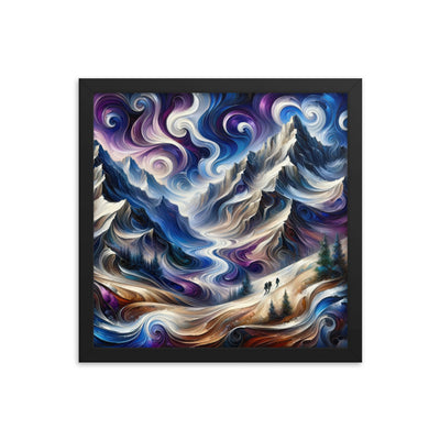 Ölgemälde der Alpen in abstraktem Expressionismus, wilde Naturdarstellung - Premium Poster mit Rahmen berge xxx yyy zzz 35.6 x 35.6 cm