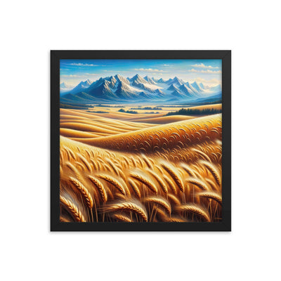 Ölgemälde eines weiten bayerischen Weizenfeldes, golden im Wind (TR) - Premium Poster mit Rahmen xxx yyy zzz 35.6 x 35.6 cm