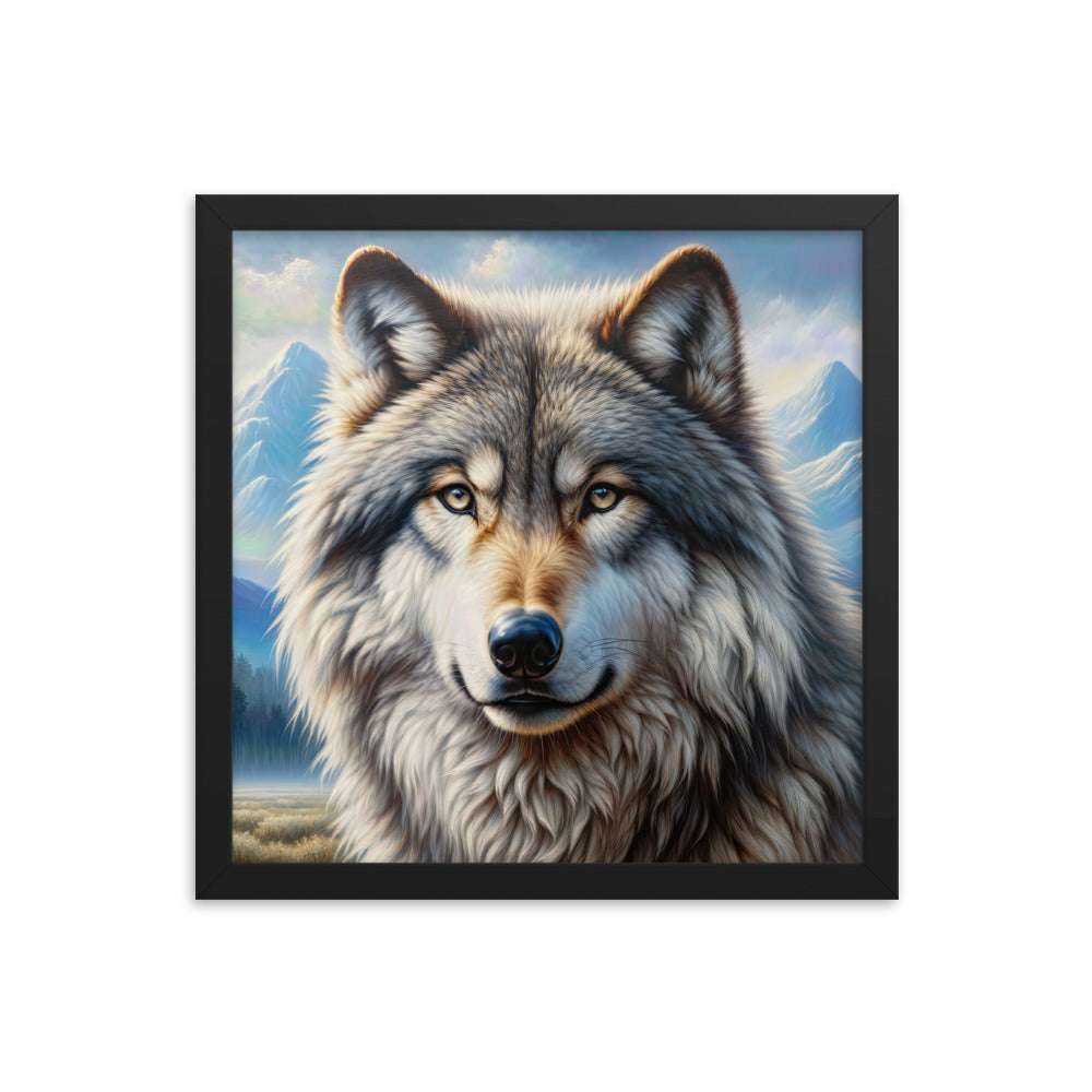 Porträt-Ölgemälde eines prächtigen Wolfes mit faszinierenden Augen (AN) - Premium Poster mit Rahmen xxx yyy zzz 35.6 x 35.6 cm