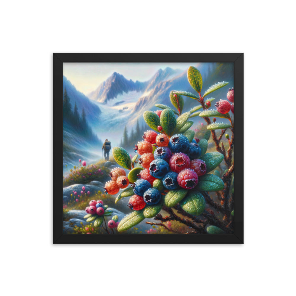 Ölgemälde einer Nahaufnahme von Alpenbeeren in satten Farben und zarten Texturen - Premium Poster mit Rahmen wandern xxx yyy zzz 35.6 x 35.6 cm