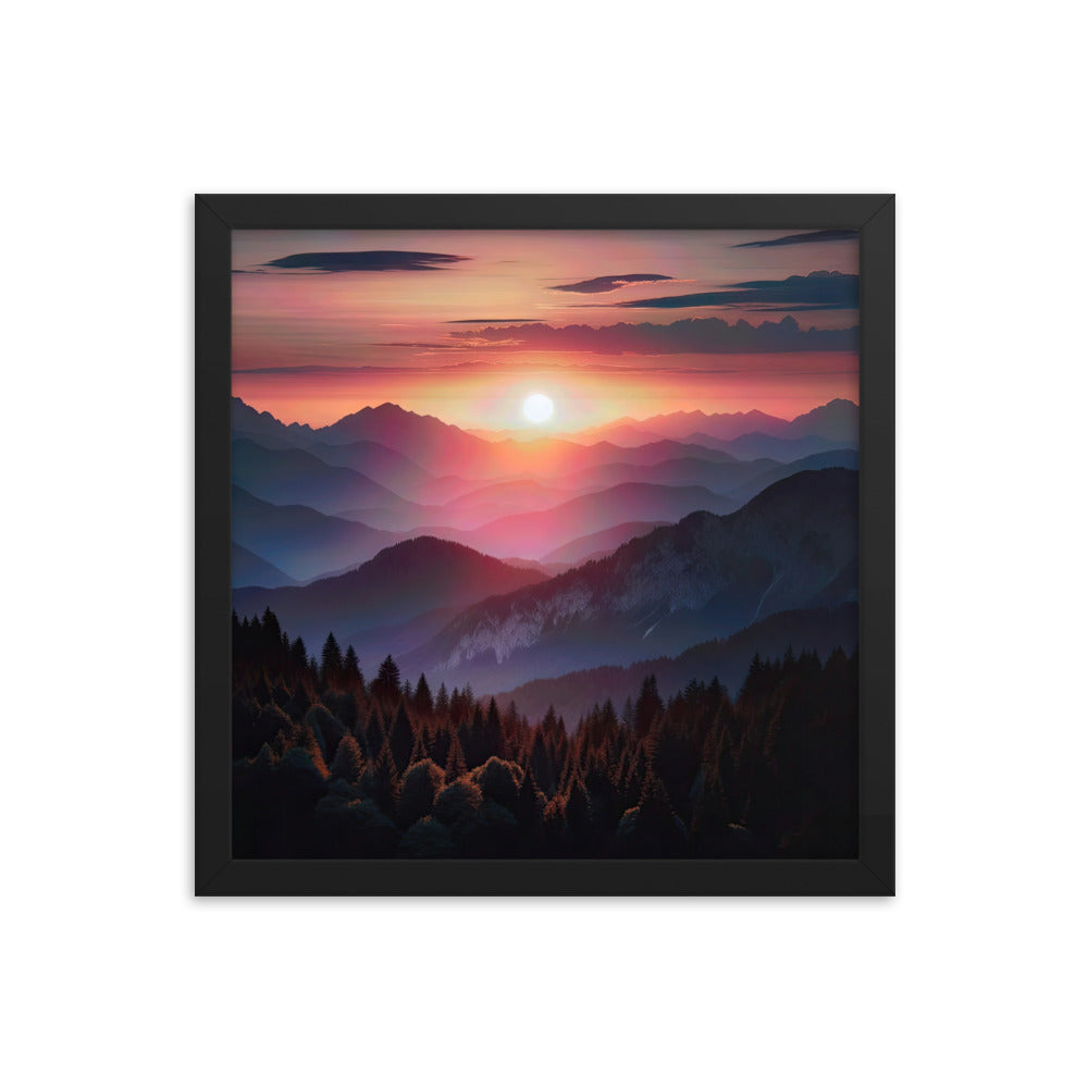 Foto der Alpenwildnis beim Sonnenuntergang, Himmel in warmen Orange-Tönen - Premium Poster mit Rahmen berge xxx yyy zzz 35.6 x 35.6 cm