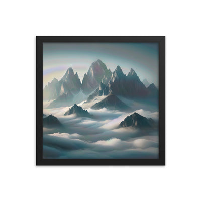 Foto eines nebligen Alpenmorgens, scharfe Gipfel ragen aus dem Nebel - Premium Poster mit Rahmen berge xxx yyy zzz 35.6 x 35.6 cm