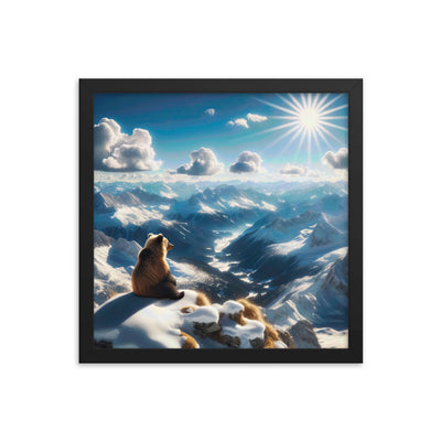 Foto der Alpen im Winter mit Bären auf dem Gipfel, glitzernder Neuschnee unter der Sonne - Premium Poster mit Rahmen camping xxx yyy zzz 35.6 x 35.6 cm