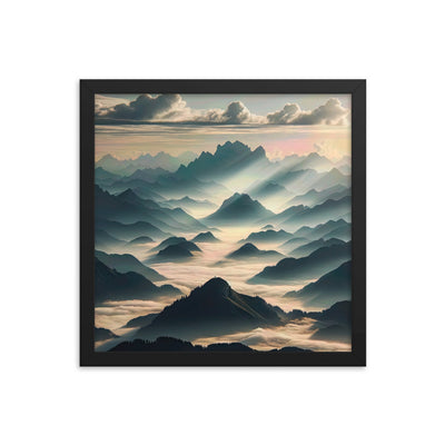 Foto der Alpen im Morgennebel, majestätische Gipfel ragen aus dem Nebel - Premium Poster mit Rahmen berge xxx yyy zzz 35.6 x 35.6 cm