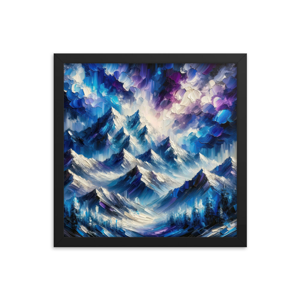 Alpenabstraktion mit dramatischem Himmel in Öl - Premium Poster mit Rahmen berge xxx yyy zzz 35.6 x 35.6 cm