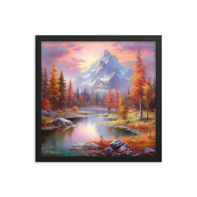 Landschaftsmalerei - Berge, Bäume, Bergsee und Herbstfarben - Premium Poster mit Rahmen berge xxx 40.6 x 40.6 cm