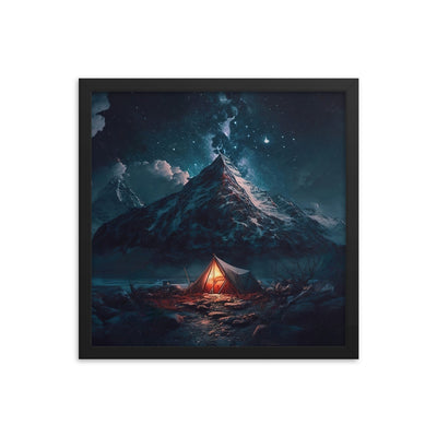 Zelt und Berg in der Nacht - Sterne am Himmel - Landschaftsmalerei - Premium Poster mit Rahmen camping xxx 40.6 x 40.6 cm